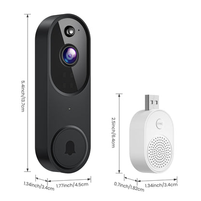 Guggre Wireless Smart Video Doorbell, Night Vision 1080p Camera, Motion Sensor, Weatherproof Doorbell with Alarm, 2-Way Audio, including mounting bracket and accessories for increased home security.