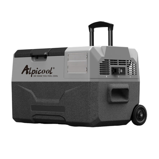 Alpicool ECX30 30L Compressor Cooler, 12V electric portable car refrigerator for camping with USB port, telescopic handle wheel, rechargeable (battery not included)