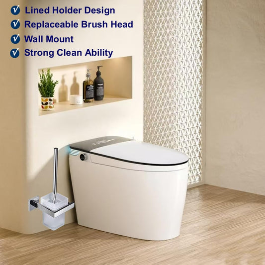 Toilet brush and holder wall mounted brush holder, chrome, toilet set toilet brush set made of 304 stainless steel and frosted glass for bathroom