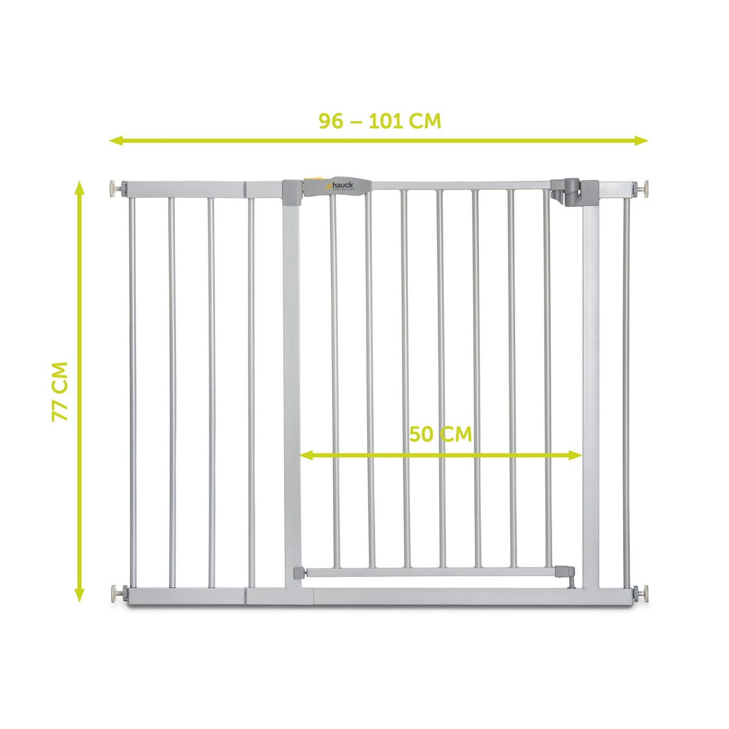 Hauck Stop N Stop 2, Silver - Stair and Door Safety Gate 96-101 cm - Childproof barrier without drilling - Manual one-hand opening - for indoor use only - Also suitable for dogs.