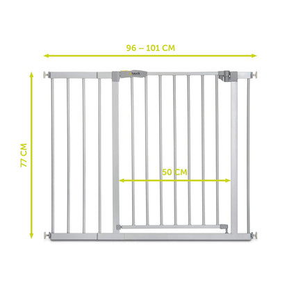 Hauck Stop N Stop 2, Silver - Stair and Door Safety Gate 96-101 cm - Childproof barrier without drilling - Manual one-hand opening - for indoor use only - Also suitable for dogs.