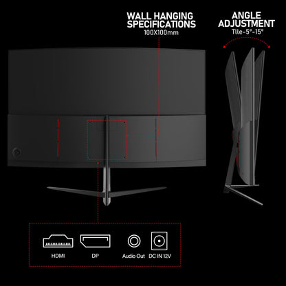 Gawfolk 27-inch Curved Gaming Monitor 165Hz/180Hz, PC screen Full HD 1080P, Frameless 1800R Computer monitor with FreeSync and Eye Care Technology, supports VESA.