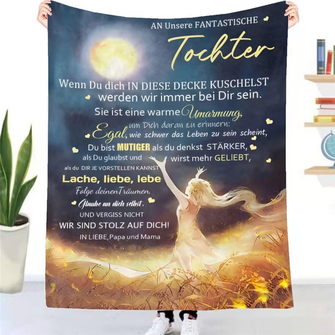 Cuddle blanket fluffy to our daughter from parents, Personalized gifts blanket German Mom and Dad to Daughter Coverlet Positively Encourage Fleece blanket Throw blanket Sofa blanket (150×200cm)