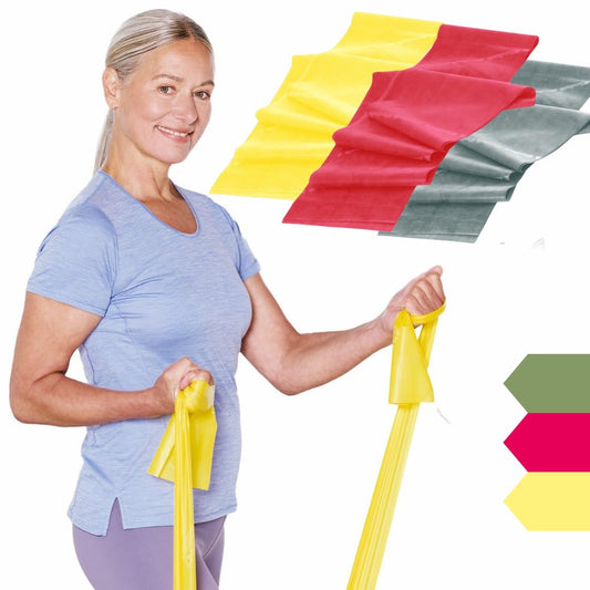 TheraBand 1.50m Set Bundle | Fitness band | Resistance band | Stretch band for full body workout | Training bands for home | Fitness accessory | 100% latex-free (Yellow | Red | Green)