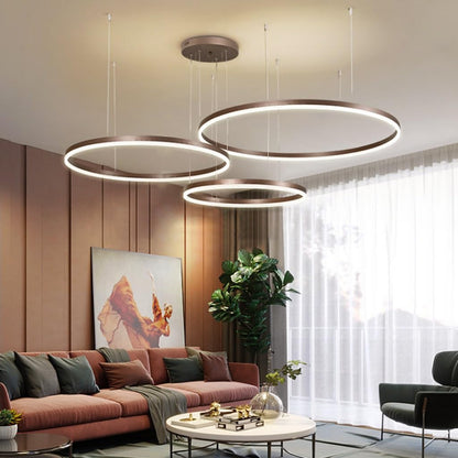 LED pendant lamp modern living room lamp hanging light 3 rings pendant light dimmable with remote control chandelier adjustable height dining table lamp hanging lamp aluminum round acrylic lighting (Color: ___)