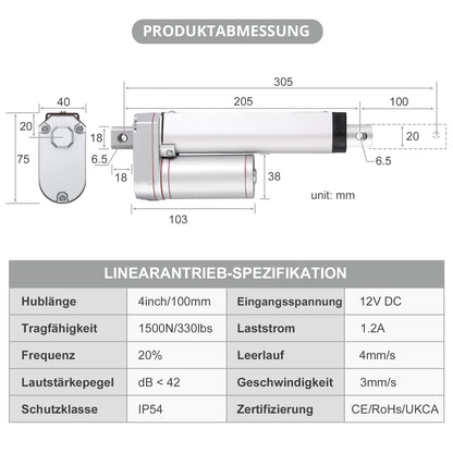 Justech linear motor linear drive 12V spindle drive actuator adjustable drive gate opener linear actuator motor DC 1500N 100mm linear technology electric motor putter DC motor for car furniture etc.