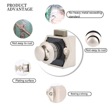 10 Piece Push Button Catch Door Lock, Metal Push Button Lock, Keyless Motorhome Lock Drawer Lock, Cabinet Door Knob Lock for RV Camper Caravan Van Motorhome Yacht Ship Boat