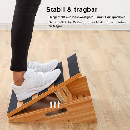 Strongtek Professional Slant Board made of wood, adjustable and portable calf stretcher, training tool with handle & non-slip coating