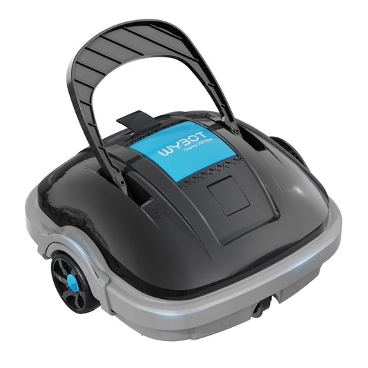 WYBOT pool robot battery for 100 minutes runtime, pool cleaner robot with strong suction power, self-parking, automatic pool cleaner for pools up to 80 m² area.
