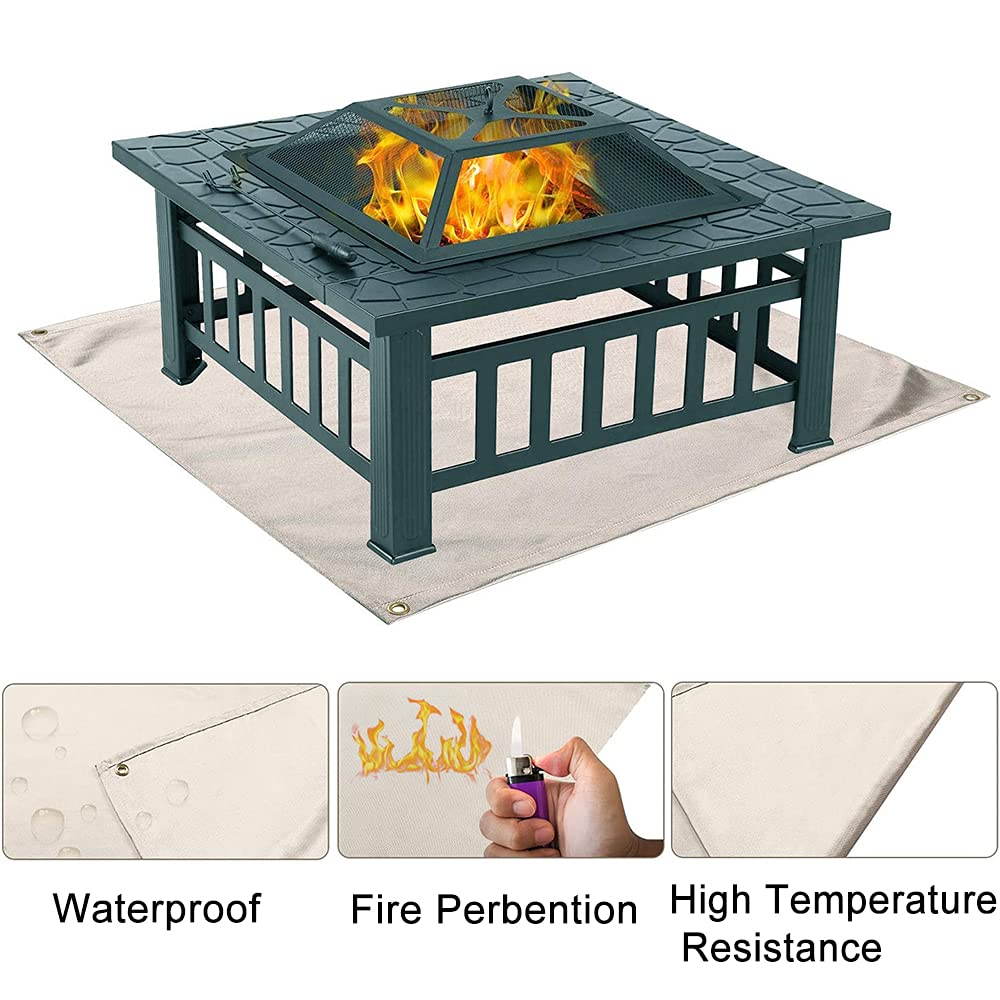 Hggzeg Fire Pit Mat, Grill Mat, fireproof glass mat, heat-resistant grill mat, highly flame-retardant protective mat for floor, patio, deck, lawn, outdoor or camping (size: 100 x 100cm)