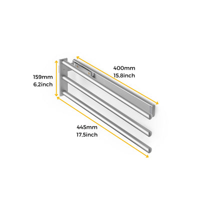 Emuca - Extendable towel holder, 3 arms, towel rack for kitchen or bathroom, 440 mm, aluminum, Matt anodized