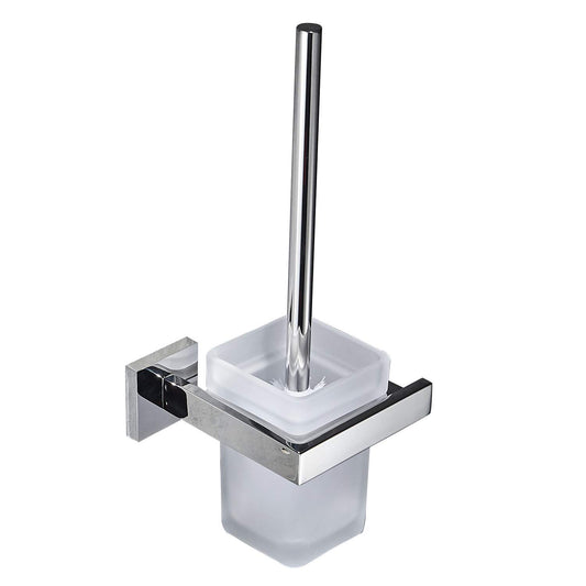 Toilet brush and holder wall mounted brush holder, chrome, toilet set toilet brush set made of 304 stainless steel and frosted glass for bathroom