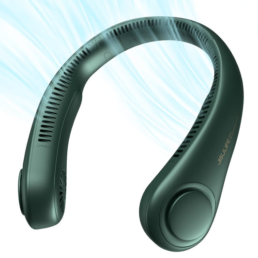 JISULIFE Portable Neck Fan, Bladeless Neck Fan, 5 Speeds, 4000mAh Battery Operated Portable Personal Fan, Gift for Women and Men - Dark Green