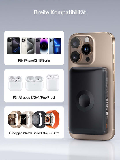 NEWDERY Magsafe Powerbank for iPhone for Apple Watch, 10000mAh Wireless Power Bank with Cable, Fast Charging External Portable Battery for iPhone 16/15/14/13/12, for iWatch Ultra/9-1