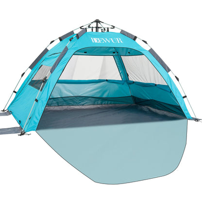 Dewur Beach Tent 2-4 People Pop Up Beach Shelter UPF 50+ UV Sun Protection Waterproof for Family Beach Camping Garden, Blue