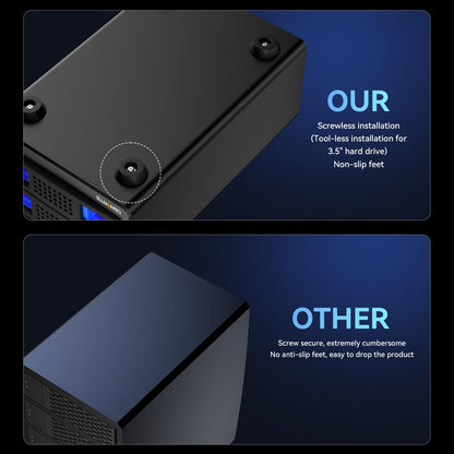 CENMATE Aluminum External Hard Drive Enclosure with Two Bays, Fan for 2.5"/3.5" SATA HDD/SSD with USB A/C 3.0, Tool-Free, Daisy Chain Expansion, DAS (NO RAID/NAS).