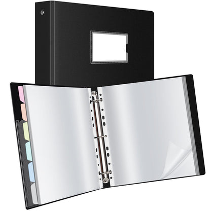 Uquelic presentation book, ring binder with 80 clear pockets A4 crystal clear (50 microns) and 6 macaron-colored PP dividers, folder organizer for documents, certificates, portfolio, black
