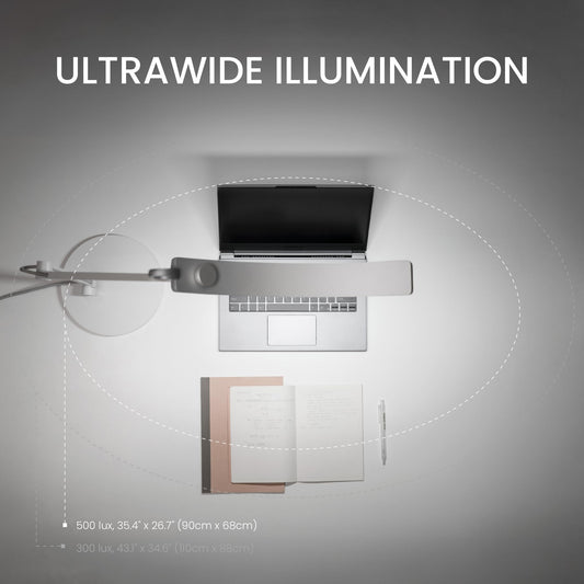 BenQ WiT e-Reading LED Desk Lamp, Dimmable Table Lamp, 13 Colors and 23 Brightness Levels, Ultra Wide Light, Designed for Monitor - Silver