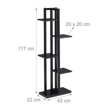 Relaxdays plant stand, flower shelf with 5 tiers, H x W x D 117 x 43 x 22 cm, steel and MDF, indoor flower rack, black