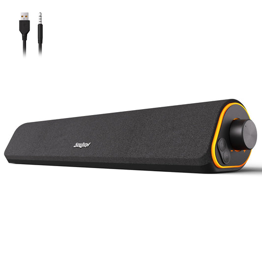 SOULION R50 PC speakers, Bluetooth & 3.5mm computer speakers, USB powered, colorful lights, soundbar with switch for PC, laptop, tablet, monitor, smartphone, 42x7x9cm, black