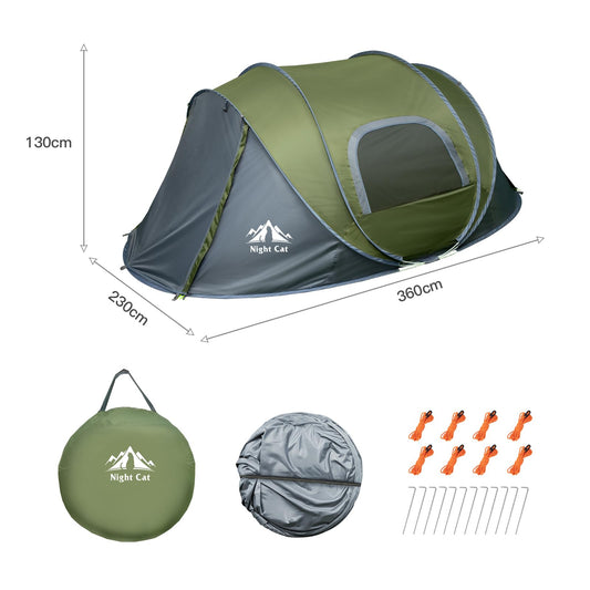 Night Cat 4-Person Waterproof Backpacking Tent: Camping tent for outdoor sports, picnicking, hiking, and traveling.