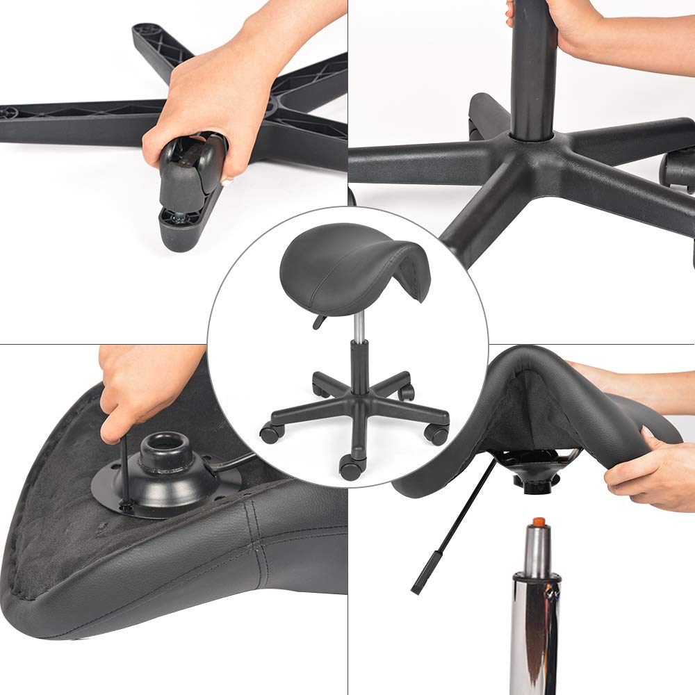 Mingone Saddle Stool Ergonomic Work Stool Height Adjustable Office Stool with Casters Saddle Chair 360° Swivel Stool for Office, Study Room, Studio, Black