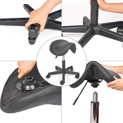 Mingone Saddle Stool Ergonomic Work Stool Height Adjustable Office Stool with Casters Saddle Chair 360° Swivel Stool for Office, Study Room, Studio, Black
