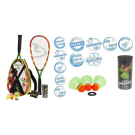 Speedminton S600 Set, Green/Yellow/Pink, One Size & Cross Speeder – 3 Pack Speed Badminton/Crossminton Outdoor Ball incl. Windring