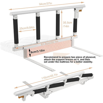 Swociro Folding Bed Rail Safety Side Guard for Elderly, Adults Support Handle Protection Rail Handicap Bedrail Hospital, With Storage Bag (White, 96x40cm)