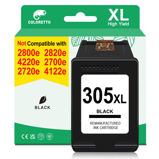 COLORETTO printer cartridges for HP 305 Black for HP Envy 6420e cartridges for Envy 6000 6020 6020e 6420 6010 6010e Envy pro 6432 cartridges (1 Black) for HP 305 XL cartridges