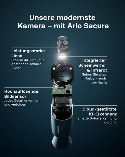 Arlo Ultra 2 outdoor surveillance camera, wireless, 2-pack, 4K UHD quality, 180° field of view, spotlight, color night vision, motion detector, alarm siren + with Arlo Secure trial period.