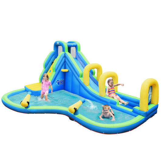 COSTWAY Inflatable Bounce House Water Slide Play Pool, Water Play Center with Slide, Inflatable Water Park, Splash Pool 478x366x242cm (Bounce House Only)