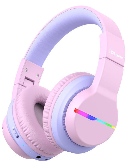 iClever Bluetooth Kids Headphones, Colored LED Lights, Over-Ear Kids Headphones with 74/85dBA Volume Limiting, 85 Hours Playtime, Bluetooth 5.2, Built-in Microphone BTH12
