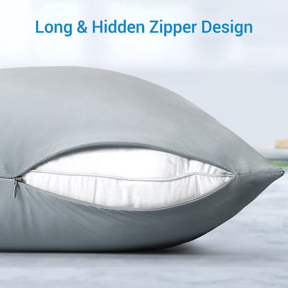 Luxear cooling pillowcase set of 2, pillowcase elastic with Arc-Chill cooling fibers breathable, silky pillowcases with zipper, hair/skin friendly pillow cover, 40x80cm-Gray