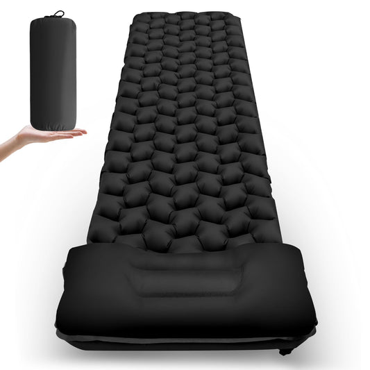Sundom sleeping pad for camping, ultralight inflatable sleeping pad with pillow, waterproof and moisture-resistant camping air mattress, for camping hiking traveling backpacking black