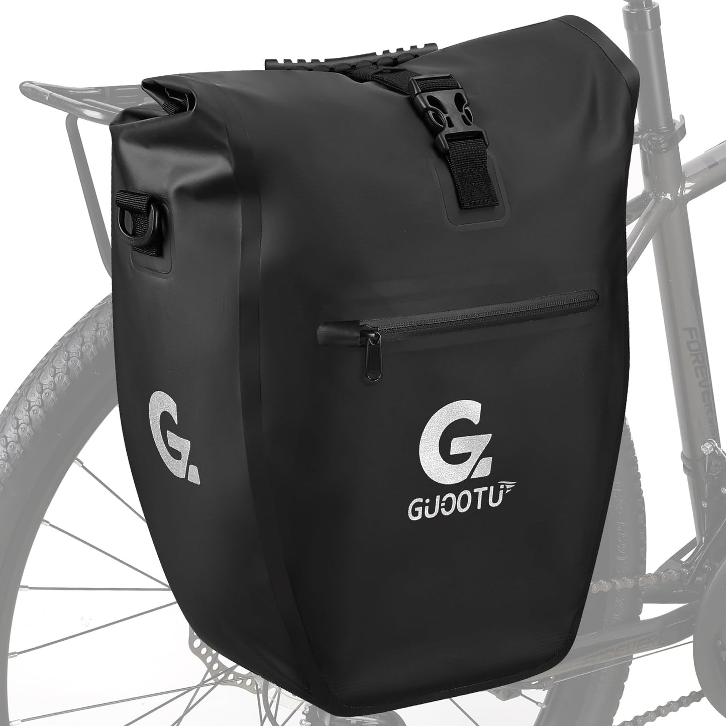 GUOOTU bike bag for rear carrier 32L, made of tarpaulin Rear luggage carrier bag with reflectors, with carrying handle and shoulder strap (Black 32L, Single)