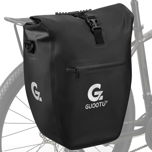 GUOOTU bike bag for rear carrier 32L, made of tarpaulin Rear luggage carrier bag with reflectors, with carrying handle and shoulder strap (Black 32L, Single)