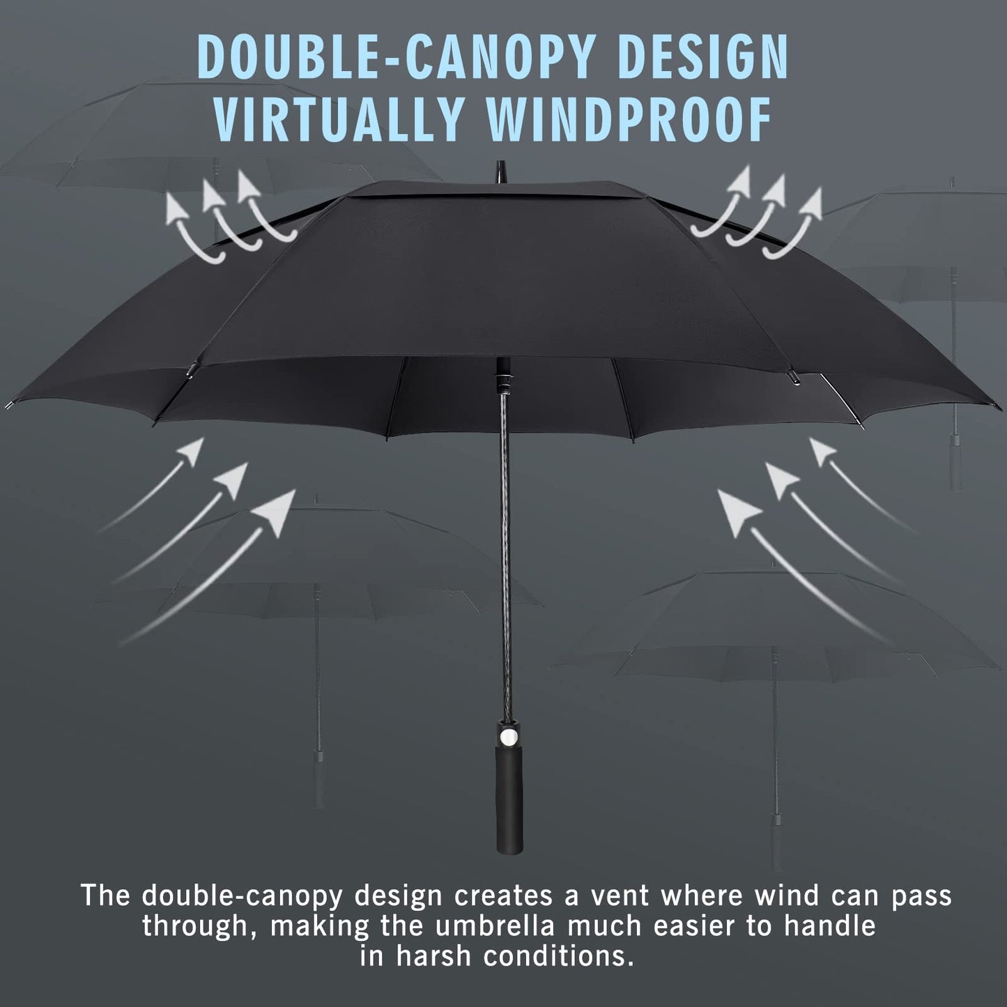 ZOMAKE Large Windproof Umbrella XXL, Large Golf Umbrella Windproof Stable, Large Golf Umbrella for Men Women 2 Persons (Black)