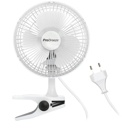 Pro Breeze Mini Fan with Clip, 20 cm diameter, 2 speed settings, sturdy clip - quiet fan, ideal as a desk fan at the office, for a grow tent, at home in the bedroom
