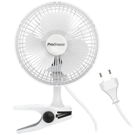 Pro Breeze Mini Fan with Clip, 20 cm diameter, 2 speed settings, sturdy clip - quiet fan, ideal as a desk fan at the office, for a grow tent, at home in the bedroom