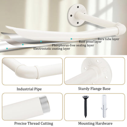 Yawinhe industrial pipe clothing racks, 180cm wall-mounted clothes hangers, space-saving wall shelf kitchen rack with 3 bases, for business, cream color, 2-pack, YMG004W-2.