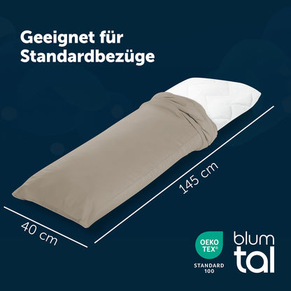 Blumtal side sleeper pillow with cover 40 x 145 cm - Oeko-TEX certified positioning pillow for adults - Long pillow with adjustable filling - Comfort pillow - Side sleeper sleeping pillow