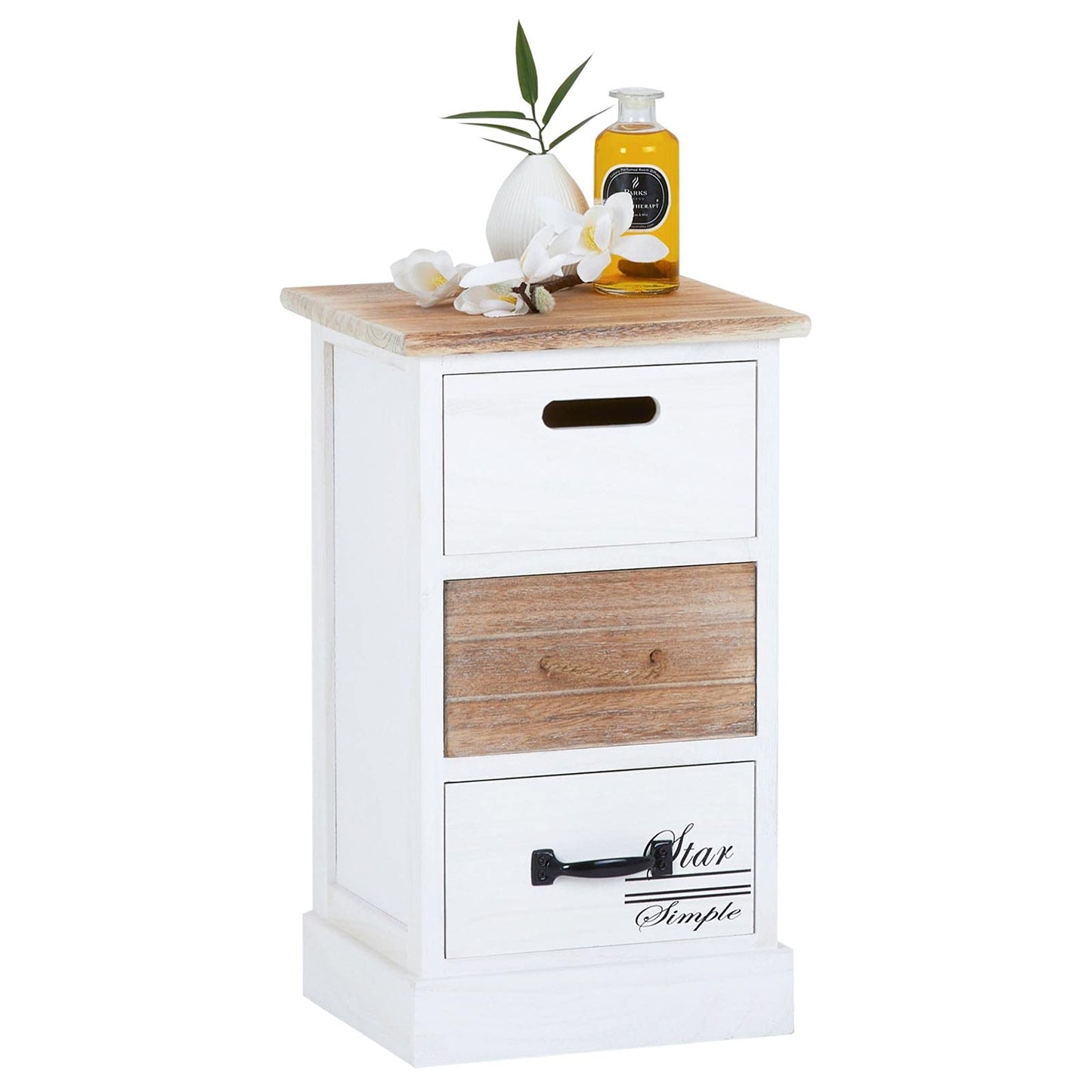 CARO-Möbel drawer cabinet Salva chest of drawers for box spring bed standing shelf storage shelf in white, shabby chic vintage look, 3 drawers