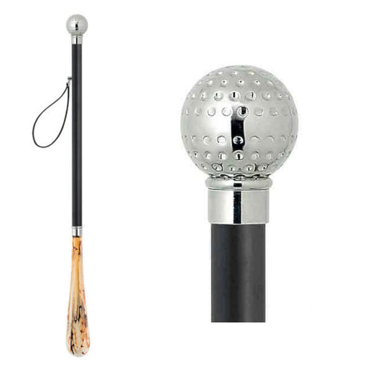 DELFA Design shoe horn 70 cm with silver golf ball handle - black wooden shaft with loop - the elegant dressing aid