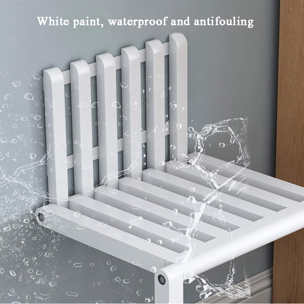 LFIEVO Folding Chair Wall-Mounted Shoe Changing Stool Balcony Solid Wood Chair 150kg Load-Bearing Easy Installation Space-Saving Multifunctional Stool (White)