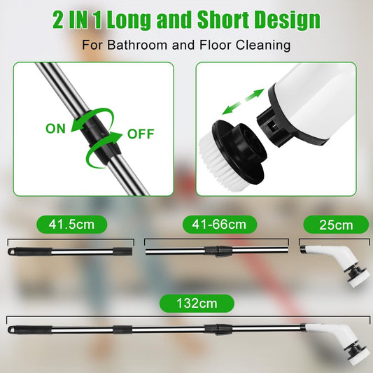 OSDUE Electric Cleaning Brush, 2024 New Electric Spin Scrubber Power Scrubber, Bathroom Cleaning Brush with 7 Replaceable Drill Brush Heads, with 137cm Adjustable Handle, for Tub, Floor.