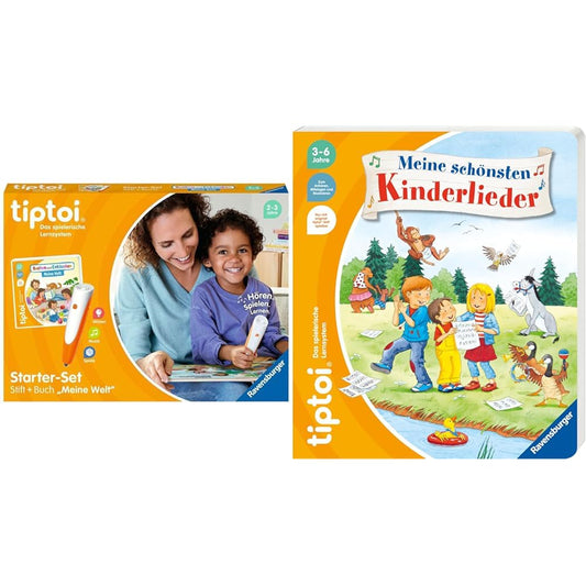 Ravensburger tiptoi Starter-Set 00112 - Pen and Picture Book Explore and Discover My World - Learning System for Children aged 2 and up & tiptoi My Favorite Children's Songs