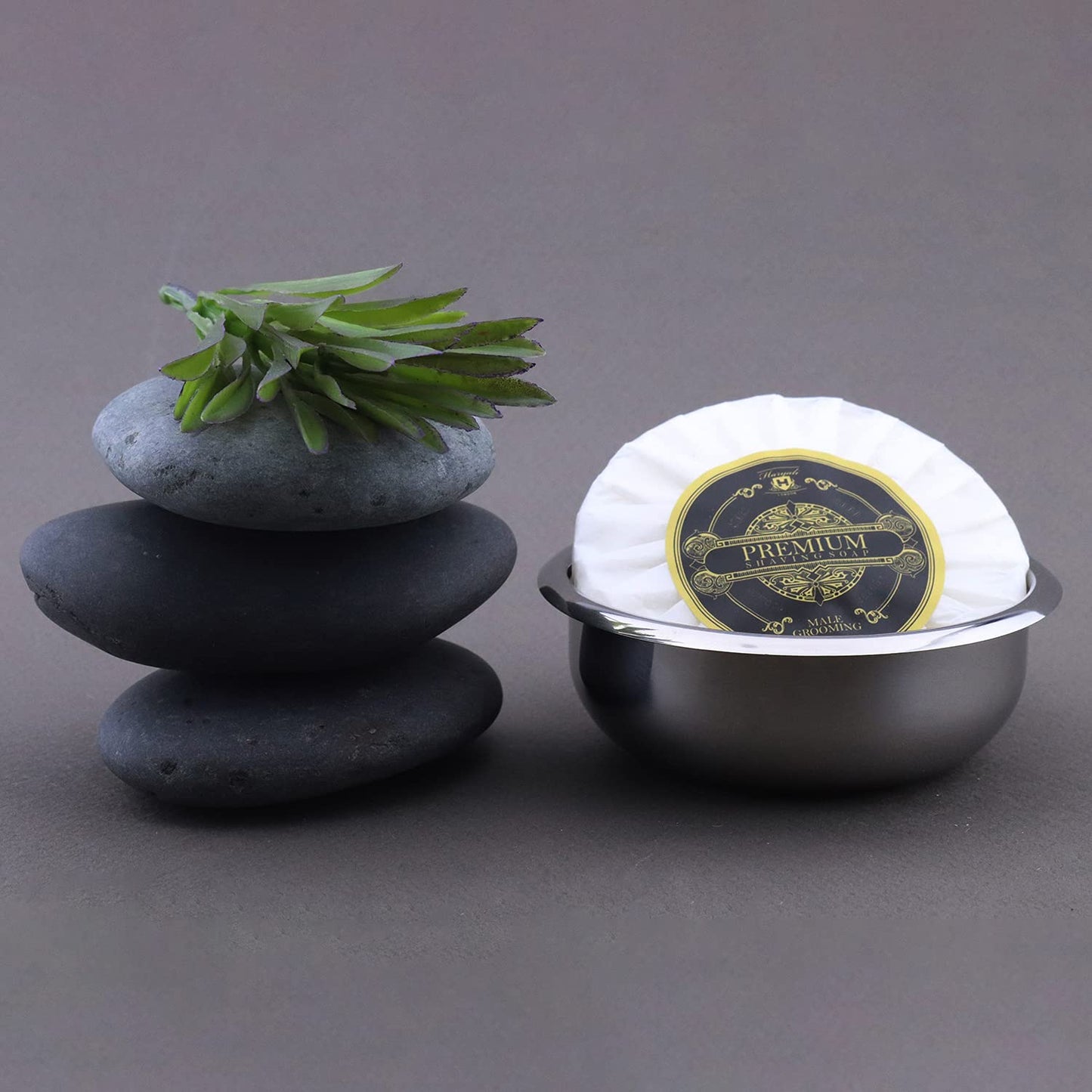 Haryali London 5-piece shaving set, double-edge razor, black badger brush, soap, bowl, stand, set as a gift.