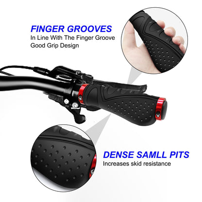 REETEE Bicycle Grips Non-Slip Handlebar Grips Ergonomic MTB Grips, Two Sides Lock-On Design Handlebar Grips for 22.2mm, Mountain Bike, Road Bike Handlebar (Black Red)