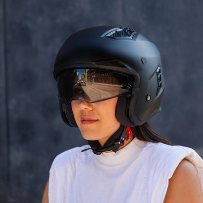 VINZ Shuto Jet helmet / Streetfighter helmet | ECE 22.06 approved | Scooter helmet with sun visor | Jet helmet with removable chin guard - Matte Black